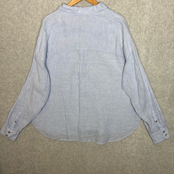 Nicole Miller Oversized Linen Long Sleeve Button Up Shirt-Light Blue-Women Large - Picture 5 of 6